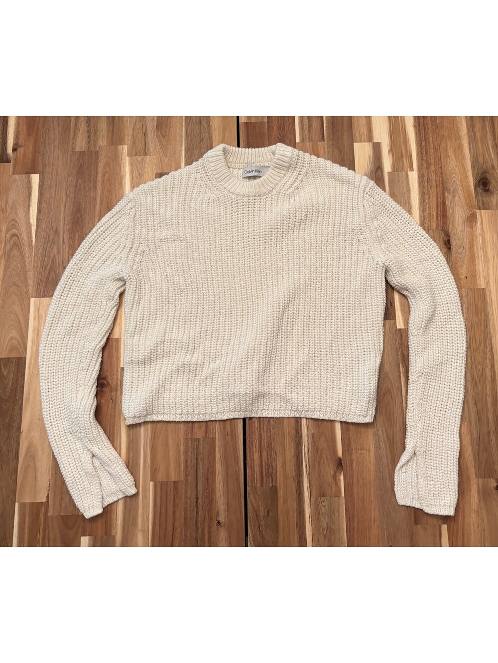 Calvin Klein Small Cream Chunky Knit Cropped Sweater (2144)